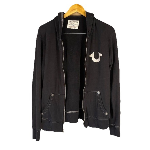 True Religion Black Full Zip Sweatshirt W/ Stitching S Graphic Grunge BigT- Read - Picture 2 of 9